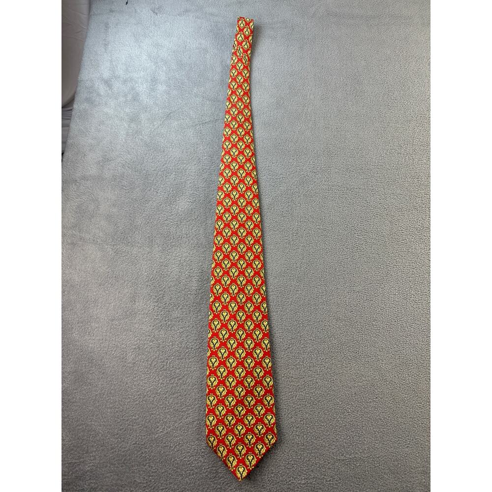 John Comfort All Silk Tie Red Gold Navy Made In England